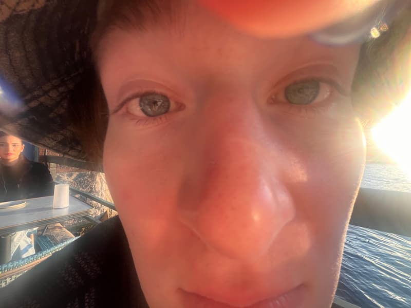 Photo of me extremely close to the camera, which is using a fisheye lens.